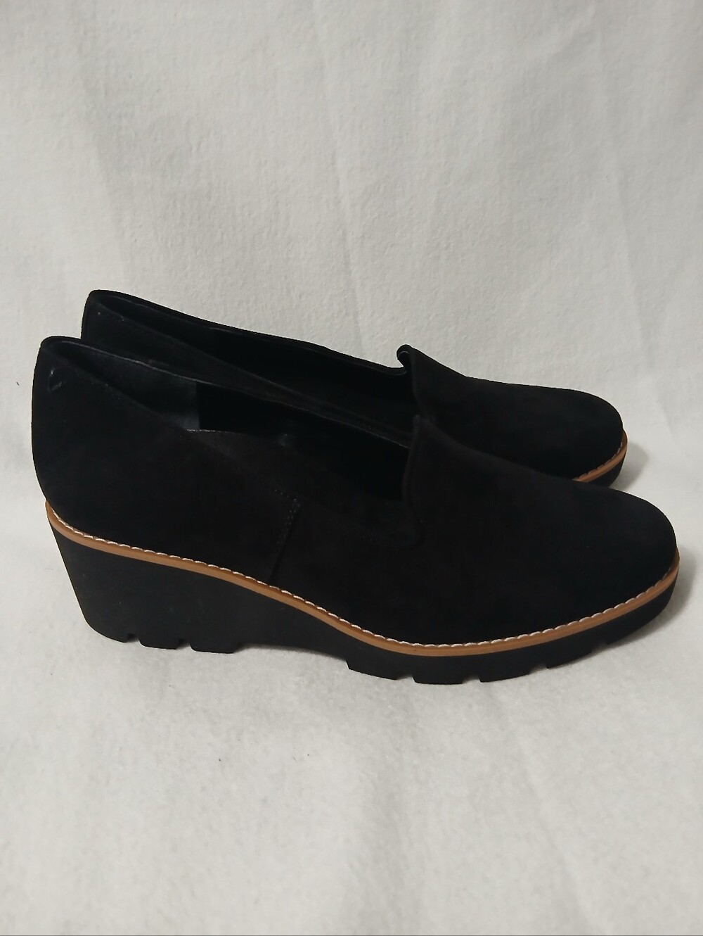 Black Suede Wedge Slip-On Loafers